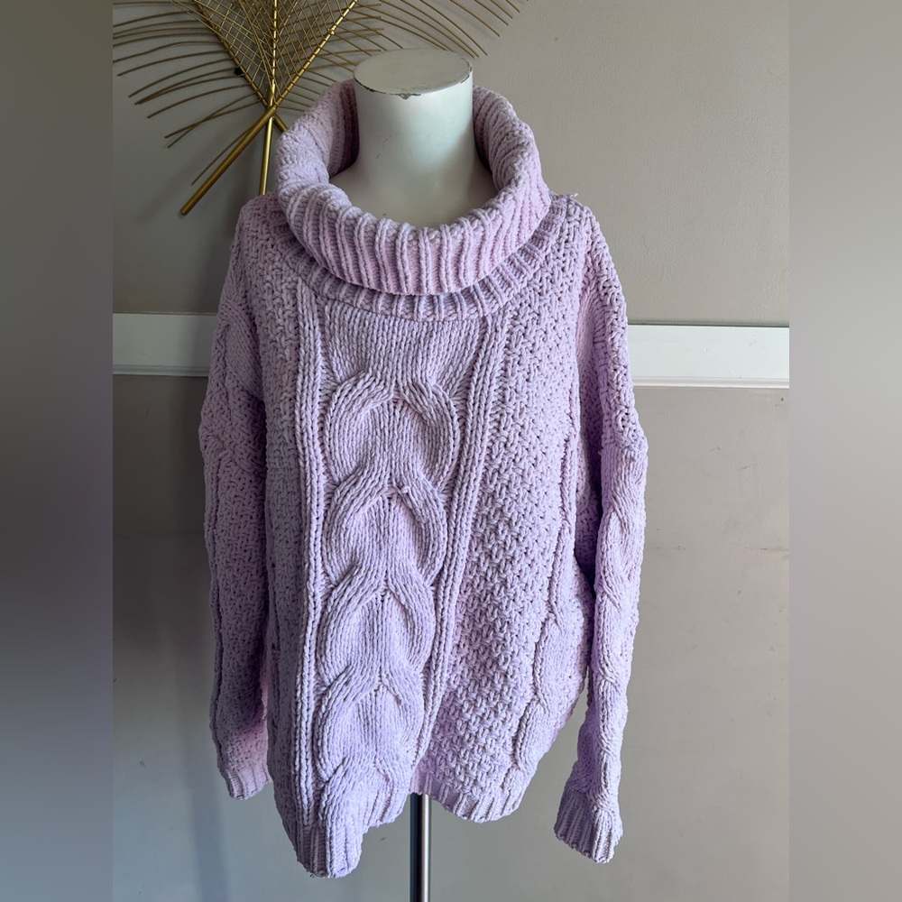 Madison Lilac Cable Knit Turtleneck Sweater Size Large - Picture 1 of 3